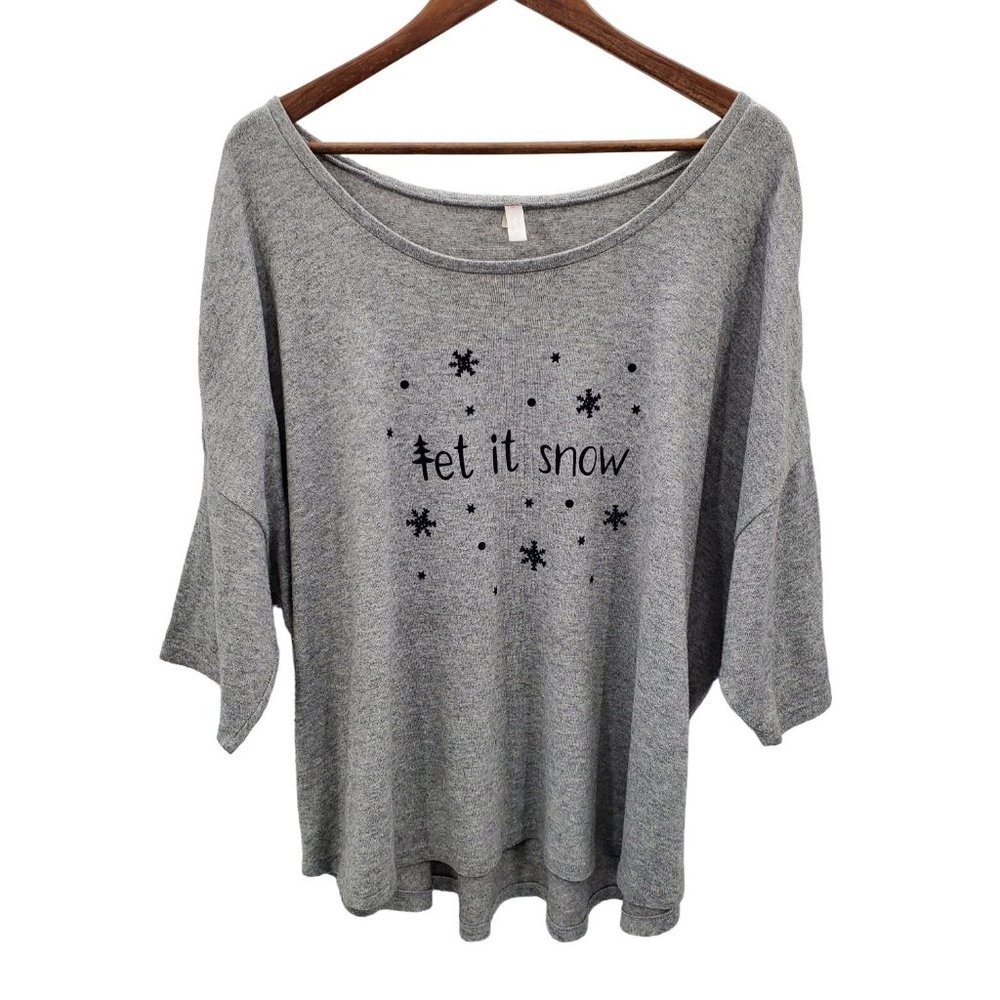 Simple Pleasures Womens Let‎ It Snow Sleep Shirt Pajama Top Sz 3X Gray Snowflake